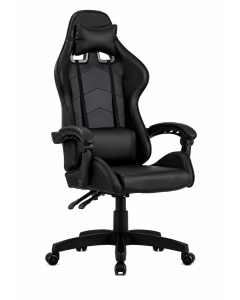 Silla Gamer CLK de Cuero Negro Reclinable con Descansa Pies 