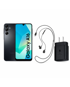 Combo Celular Samsung A16 4GB 128GB Negro + Cargador 25W + Aud&iacute;fonos  